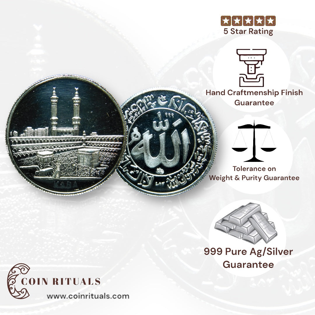 Madina - 3D Silver Coin 24KT Purity 999 Round Shape - Backside Panjetan - Coin Rituals