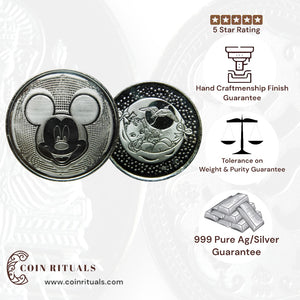 Micky Mouse - 3D Silver Coin 24KT Purity 999 Round Shape - Backside Baby On The Stars - Coin Rituals