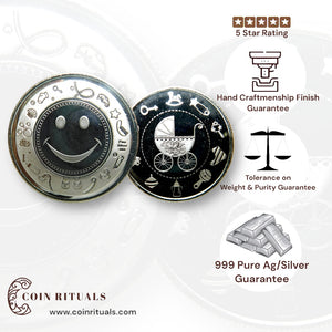 Smiley - Silver Coin 24KT Purity 999 Round Shape - Backside Cradle Trolly - Coin Rituals