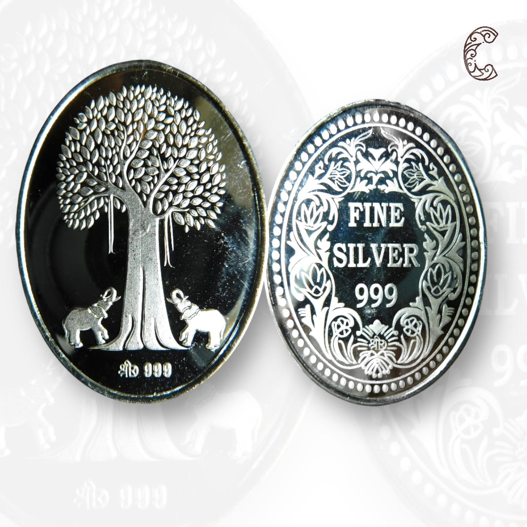 Banyan Tree - 3D Silver Coin 24KT Purity 999 Round Shape Front side   - Backside Maple Leaf - Coin Rituals