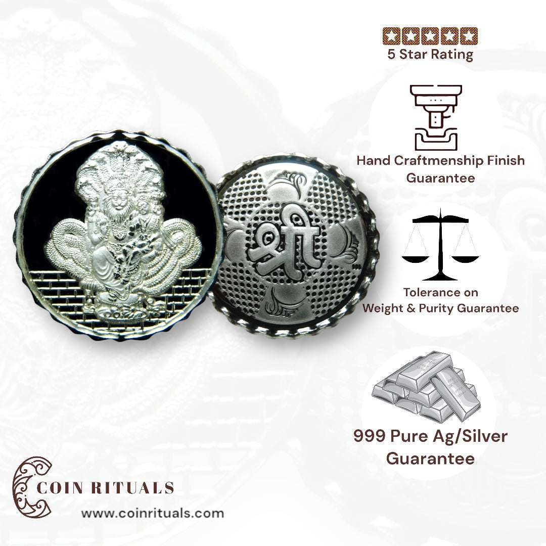 God Narsimha - 3D Silver Coin 24KT Purity 999 Round Shape - Backside Shree - Coin Rituals