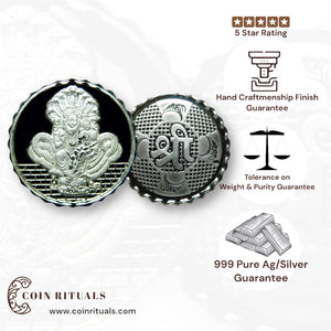 God Narsimha - 3D Silver Coin 24KT Purity 999 Round Shape - Backside Shree - Coin Rituals
