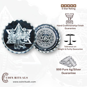 Sudarshan Chakra - 3D Silver Coin 24KT Purity 999 Round Shape - Backside Sudarshan Yantra - Coin Rituals