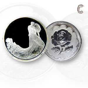 Couple - 3D Silver Coin 24KT Purity 999 Round Shape - Backside Rose - Coin Rituals