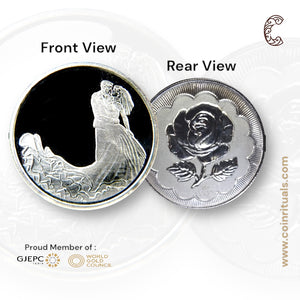 Couple - 3D Silver Coin 24KT Purity 999 Round Shape - Backside Rose - Coin Rituals