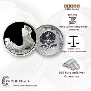 Couple - 3D Silver Coin 24KT Purity 999 Round Shape - Backside Rose - Coin Rituals