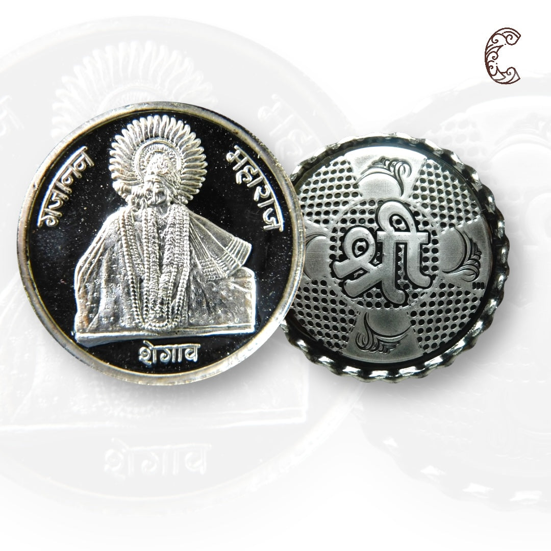 Gajanan Maharaj - 3D Silver Coin 24KT Purity 999 Round Shape - Backside Shree - Coin Rituals