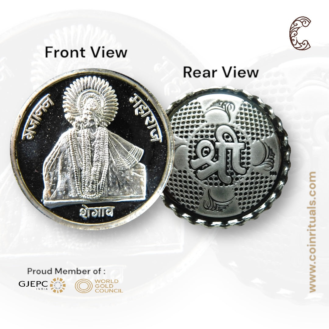 Gajanan Maharaj - 3D Silver Coin 24KT Purity 999 Round Shape - Backside Shree - Coin Rituals