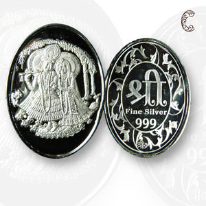 Goddess Radha & Krishna - 3D Silver Coin 24KT Purity 999 Round Shape - Backside Shree - Coin Rituals
