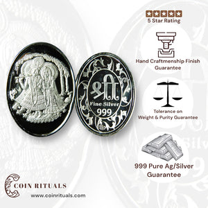 Goddess Radha & Krishna - 3D Silver Coin 24KT Purity 999 Round Shape - Backside Shree - Coin Rituals