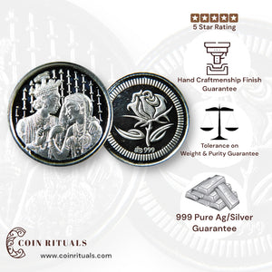Bride Groom - 3D Silver Coin 24KT Purity 999 Round Shape - Backside Flower - Coin Rituals
