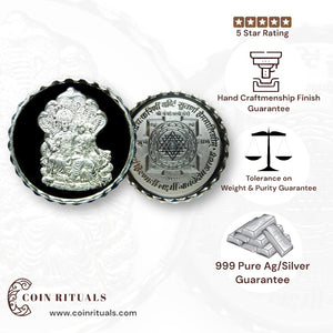 Goddess Lakshmi & Narayana - 3D Silver Coin 24KT Purity 999 Round Shape  - Backside Shree Yantra - Coin Rituals
