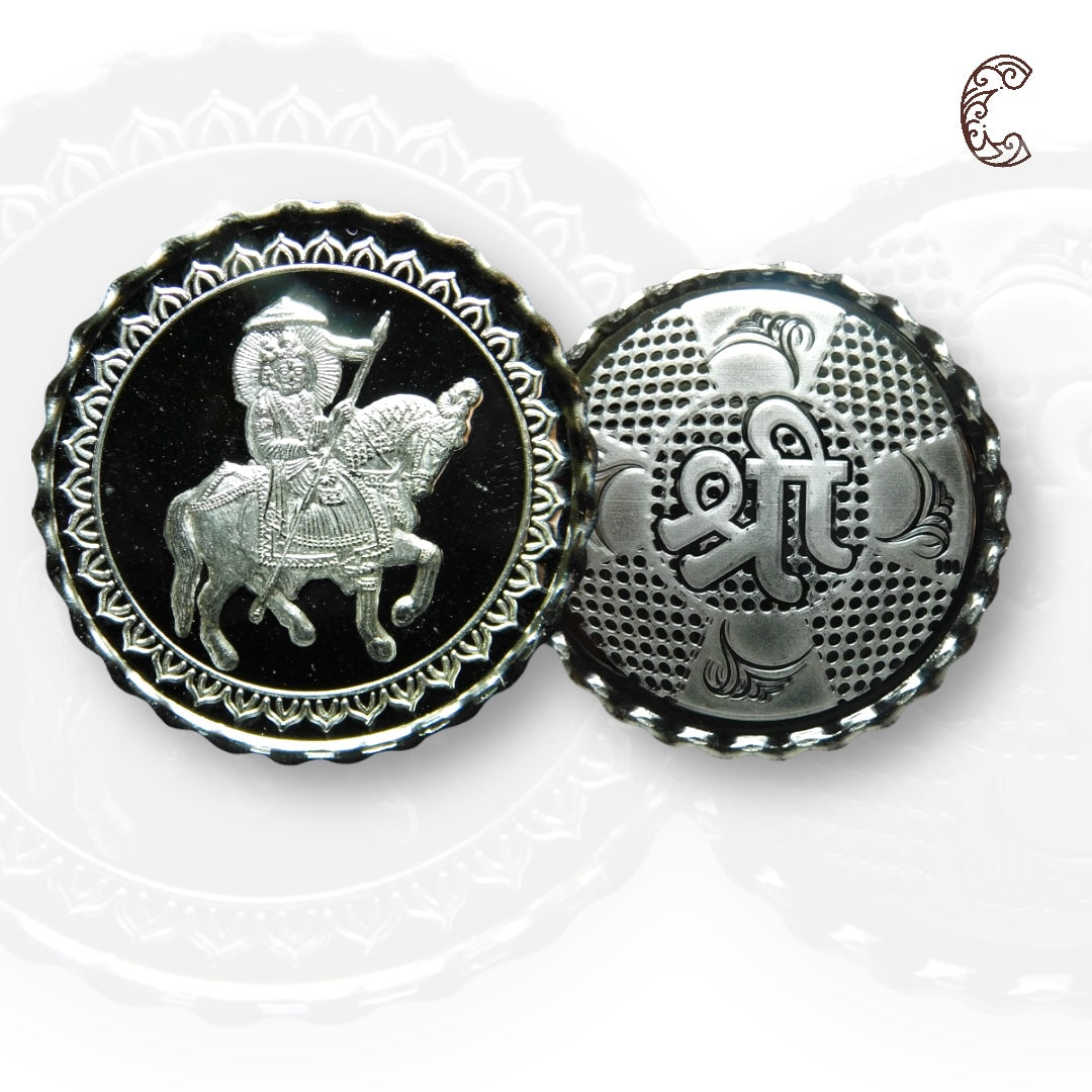 Baba Ramdev - 3D Silver Coin 24KT Purity 999 Round Shape - Backside Shree - Coin Rituals