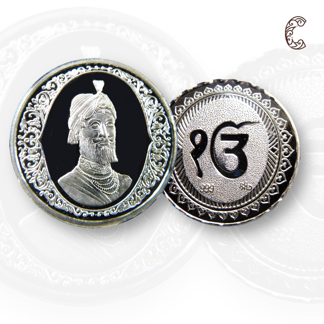 Guru Gobin Singh - 3D Silver Coin 24KT Purity 999 Round Shape - Backside Ek Onkar - Coin Rituals
