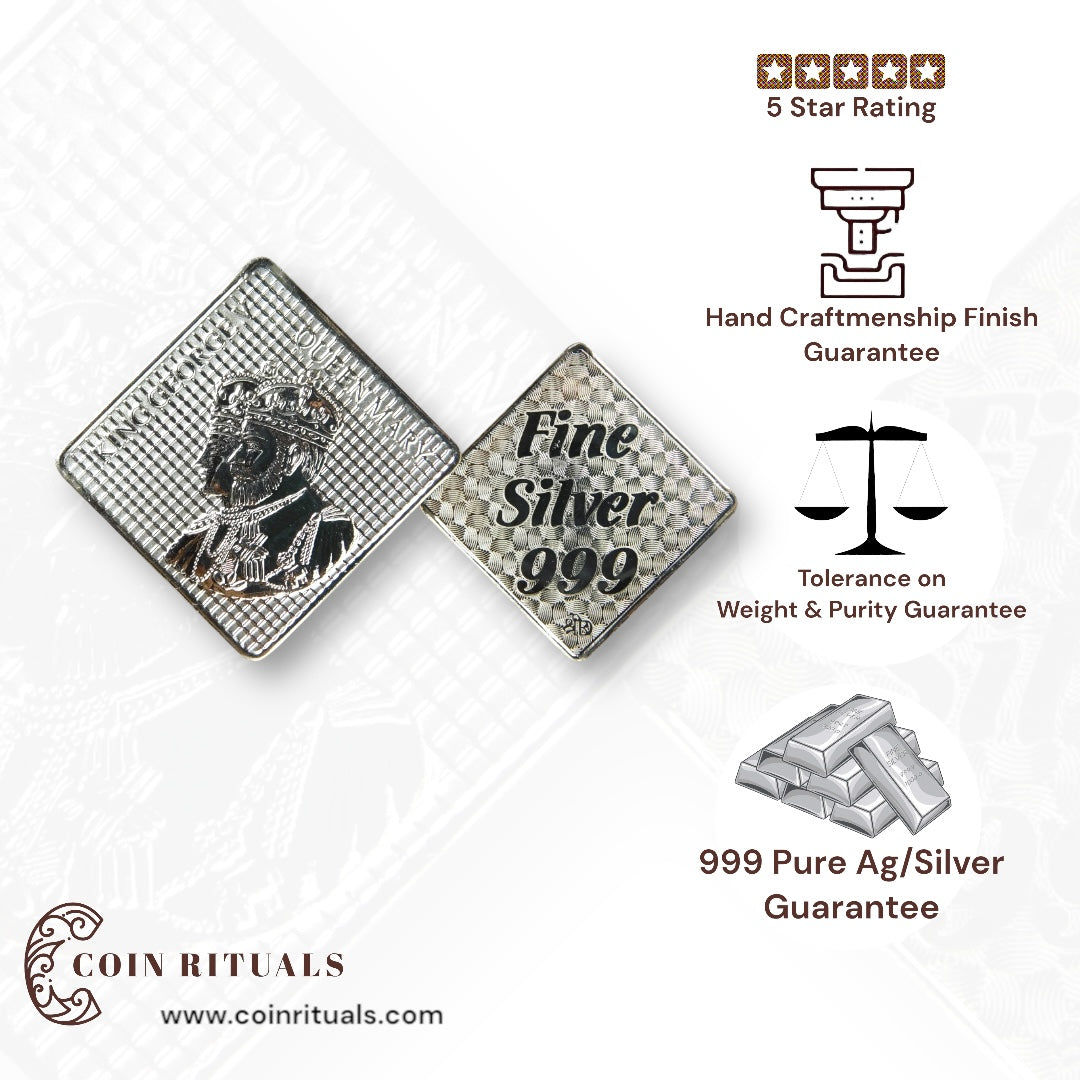 King & Queen - 3D Silver Coin 24KT Purity 999 Round Shape - Backside Fine Silver - Coin Rituals