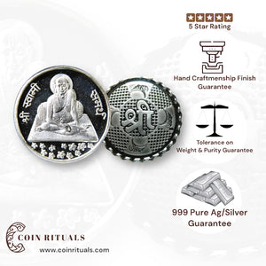 Swamy Samarth - 3D Silver Coin 24KT Purity 999 Round Shape - Backside Shree - Coin Rituals