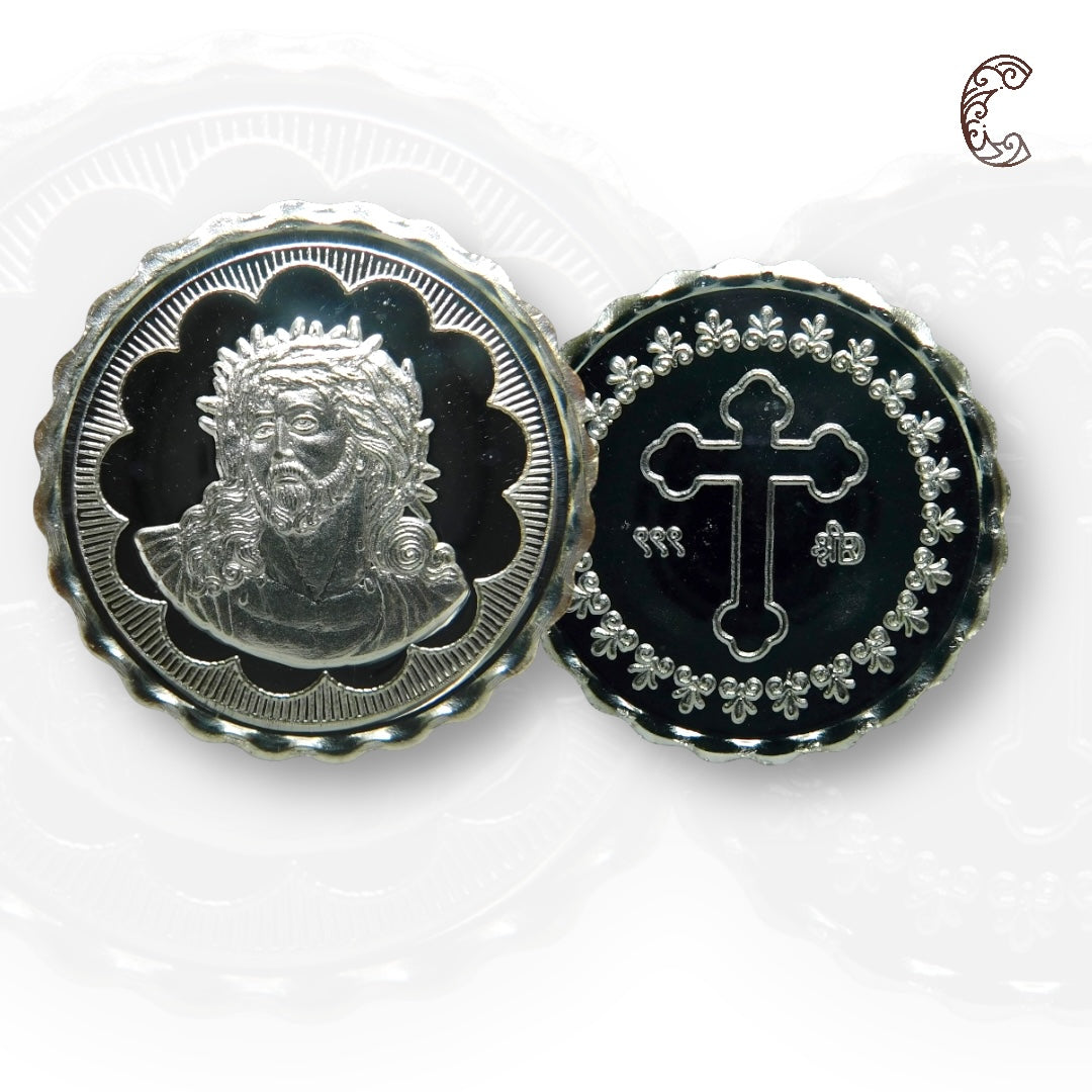 God Jesus Christ - 3D Silver Coin 24KT Purity 999 Round Shape - Backside Cross - Coin Rituals