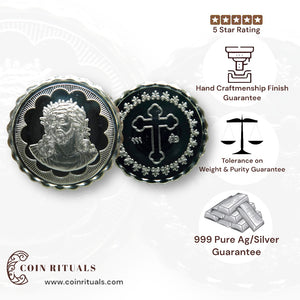 God Jesus Christ - 3D Silver Coin 24KT Purity 999 Round Shape - Backside Cross - Coin Rituals