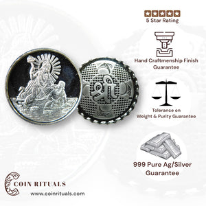 Goddess Bagalakmuikhi - 3D Silver Coin 24KT Purity 999 Round Shape - Backside Shree - Coin Rituals