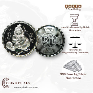 God Laddu Gopal - 3D Silver Coin 24KT Purity 999 Round Shape Front side- Backside Shree - Coin Rituals