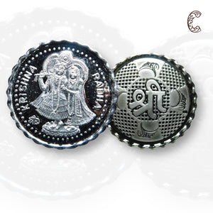 Goddess Radha & Krishna - 3D Silver Coin 24KT Purity 999 Round Shape - Backside Shree - Coin Rituals