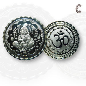 God Laddu Gopal - 3D Silver Coin 24KT Purity 999 Round Shape - Backside Om - Coin Rituals