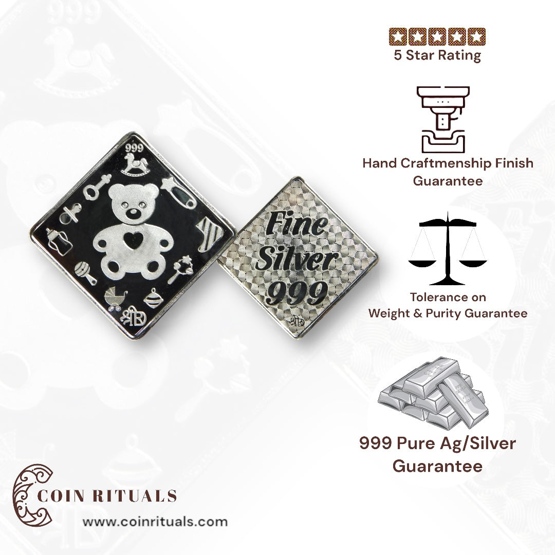 Teddy Bear - Silver Coin 24KT Purity 999  Round Shape - Backside Teddy - Coin Rituals