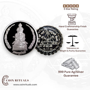 Goddess Maa Anapurna - 3D Silver Coin 24KT Purity 999 Round Shape - Backside Durga Yantra - Coin Rituals