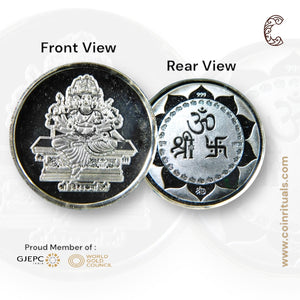 God Vishwakarma - 3D Silver Coin 24KT Purity 999 Round Shape - Backside Shree Om Swastik - Coin Rituals
