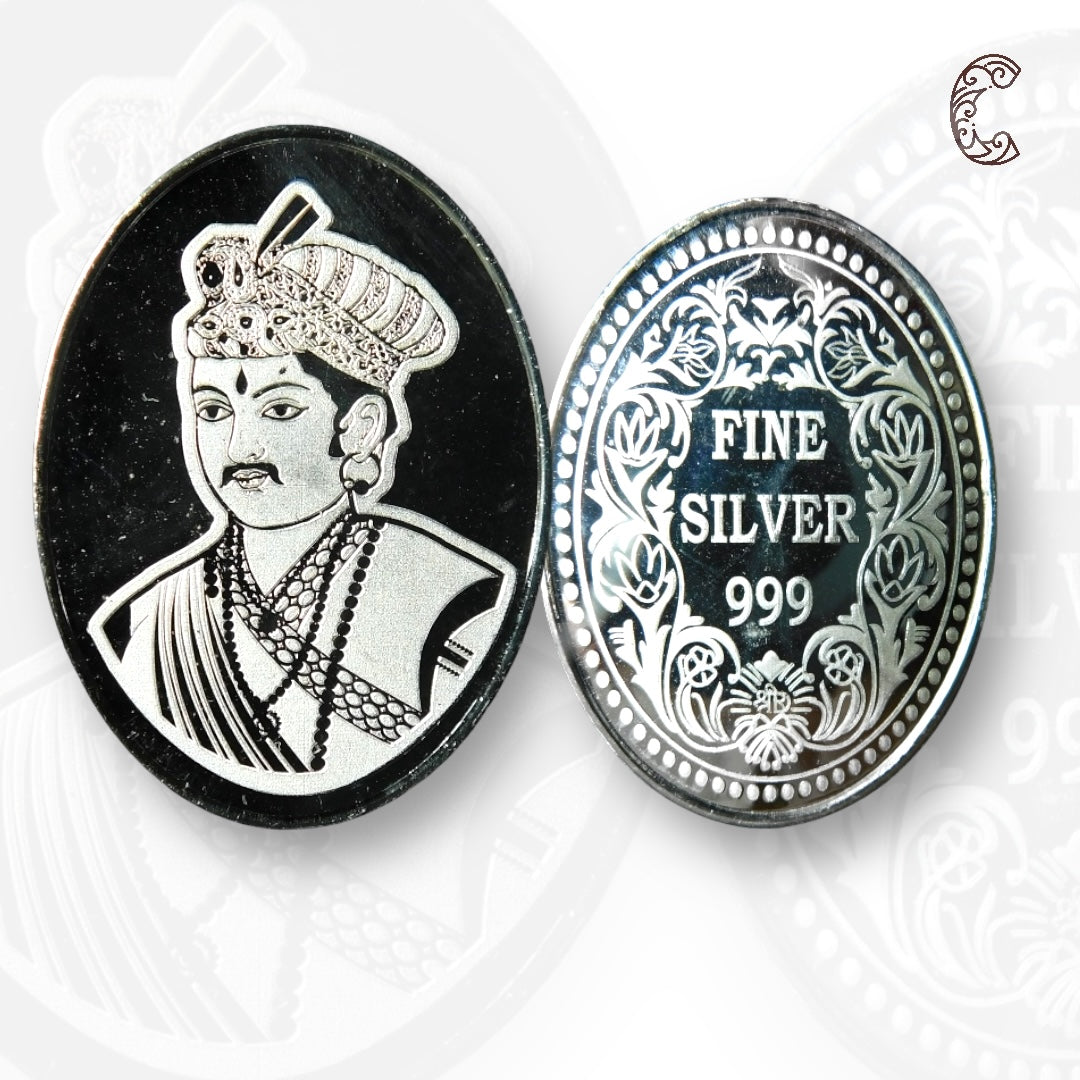 Raja Rani - 3D Silver Coin 24KT Purity 999 Oval Shape - Backside Fine Silver - Coin Rituals