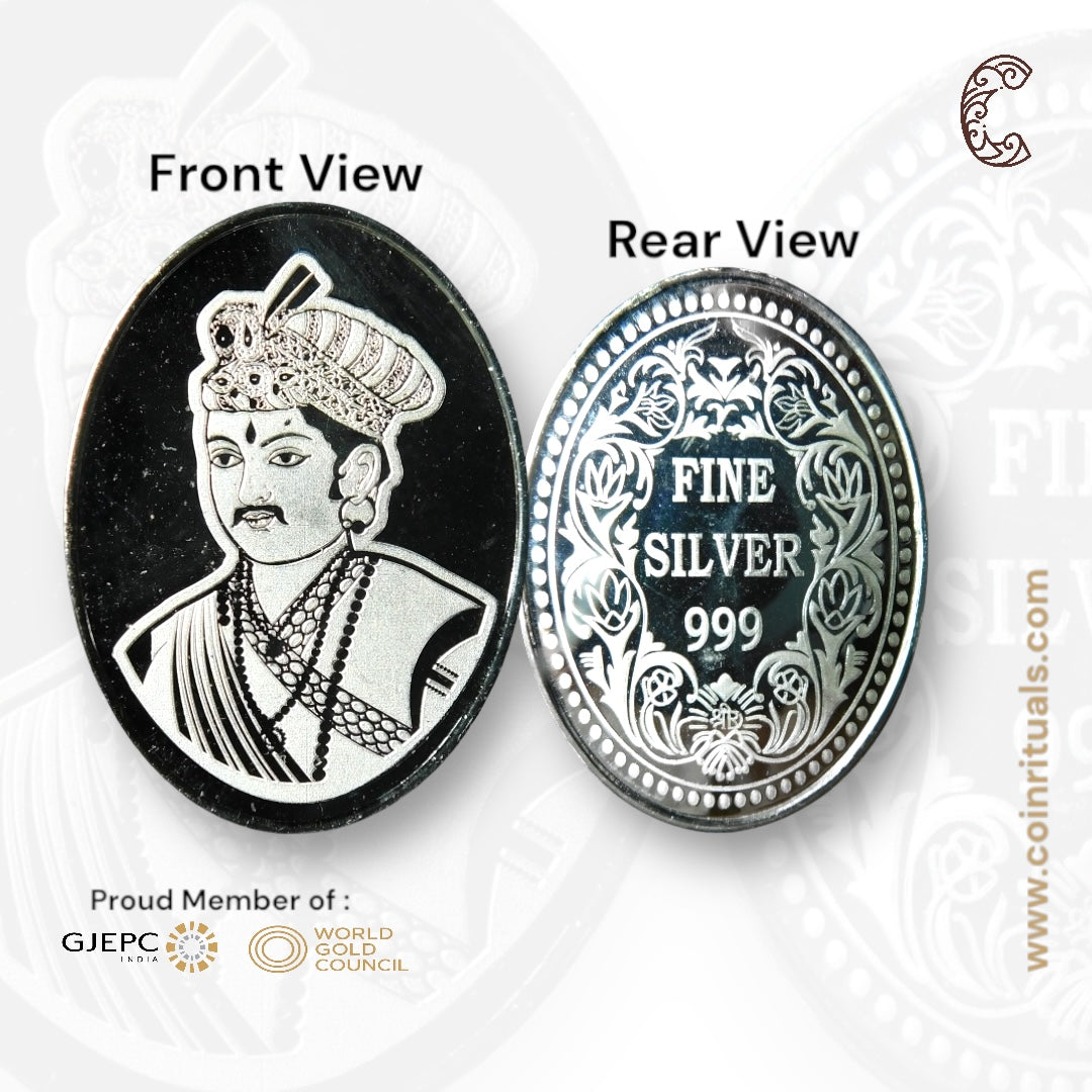 Raja Rani - 3D Silver Coin 24KT Purity 999 Oval Shape - Backside Fine Silver - Coin Rituals