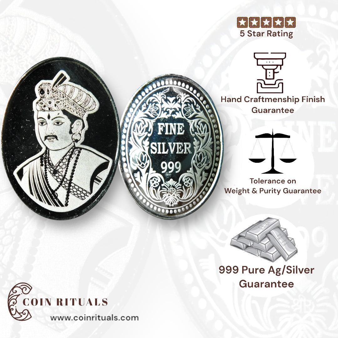 Raja Rani - 3D Silver Coin 24KT Purity 999 Oval Shape - Backside Fine Silver - Coin Rituals