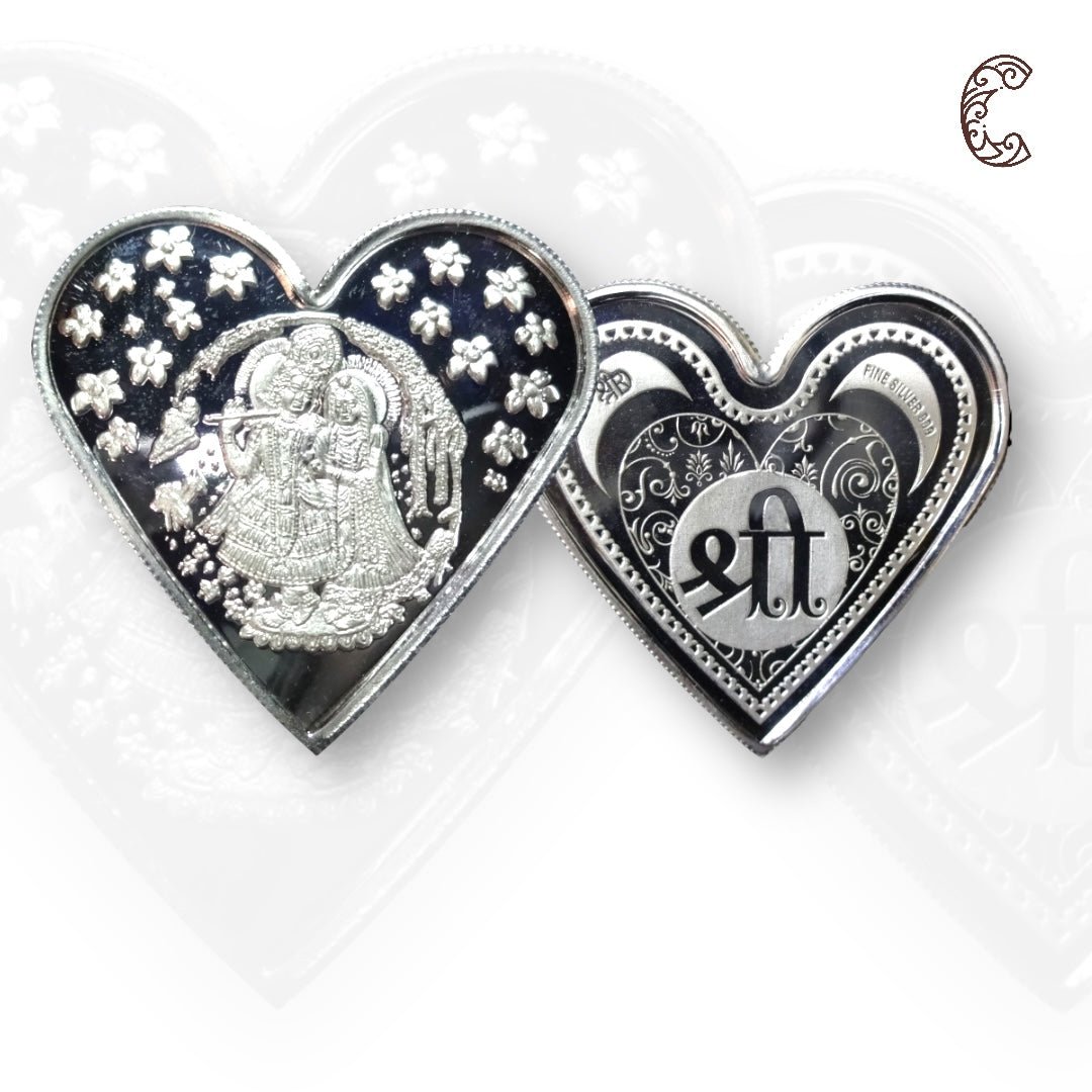 Goddess Radha & Krishna - 3D Silver Coin 24KT Purity 999 Round Shape - Backside Shree - Coin Rituals