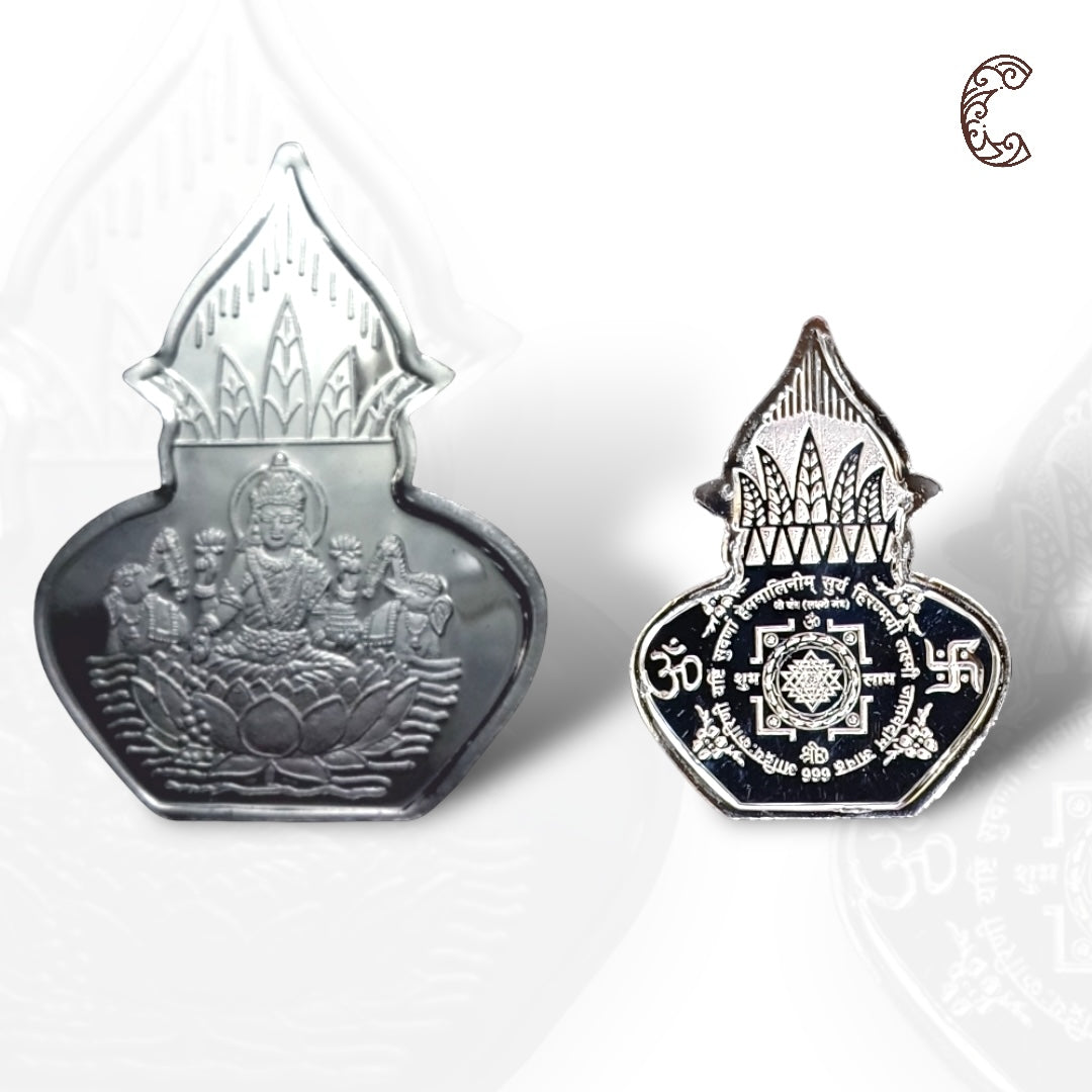 Goddess Lakshmi - 3D Silver Coin 24KT Purity 999 Round Shape - Backside Shree Yantra - Coin Rituals
