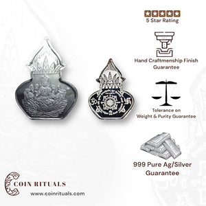 Goddess Lakshmi - 3D Silver Coin 24KT Purity 999 Round Shape - Backside Shree Yantra - Coin Rituals