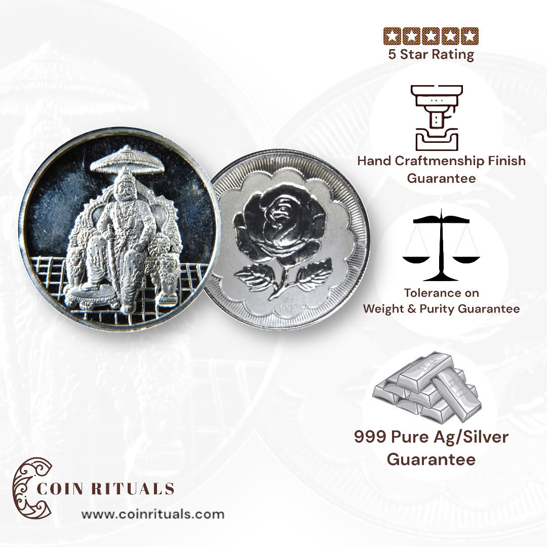 Maharaj Agrasen - 3D Silver Coin 24KT Purity 999 Round Shape - Backside Shree - Coin Rituals