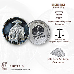 Maharaj Agrasen - 3D Silver Coin 24KT Purity 999 Round Shape - Backside Shree - Coin Rituals