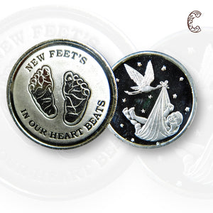 Baby Feet - Silver Coin 24KT Purity 999 Round Shape - Backside Strok With Baby - Coin Rituals