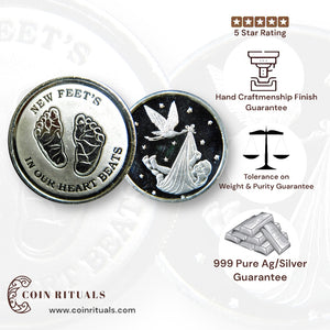 Baby Feet - Silver Coin 24KT Purity 999 Round Shape - Backside Strok With Baby - Coin Rituals