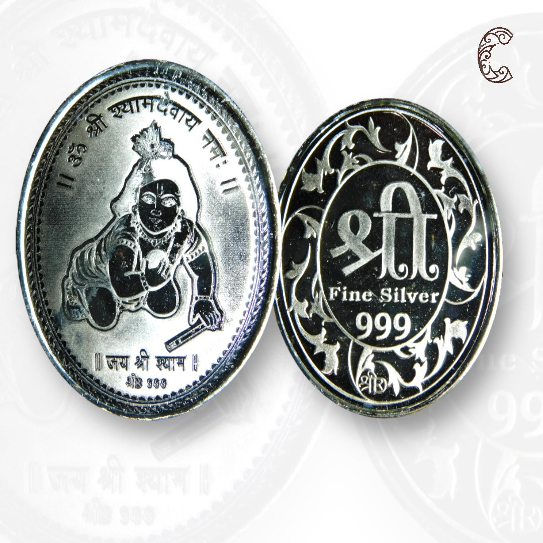 God Laddu Gopal - 3D Silver Coin 24KT Purity 999 Round Shape Front side- Backside Shree - Coin Rituals