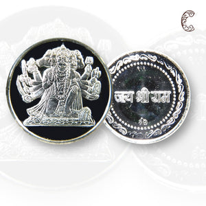 God Panchamukhi Hanuman - 3D Silver Coin 24KT Purity 999 Round Shape - Backside Jai Shree Ram - Coin Rituals