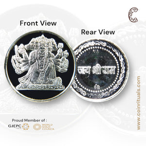 God Panchamukhi Hanuman - 3D Silver Coin 24KT Purity 999 Round Shape - Backside Jai Shree Ram - Coin Rituals