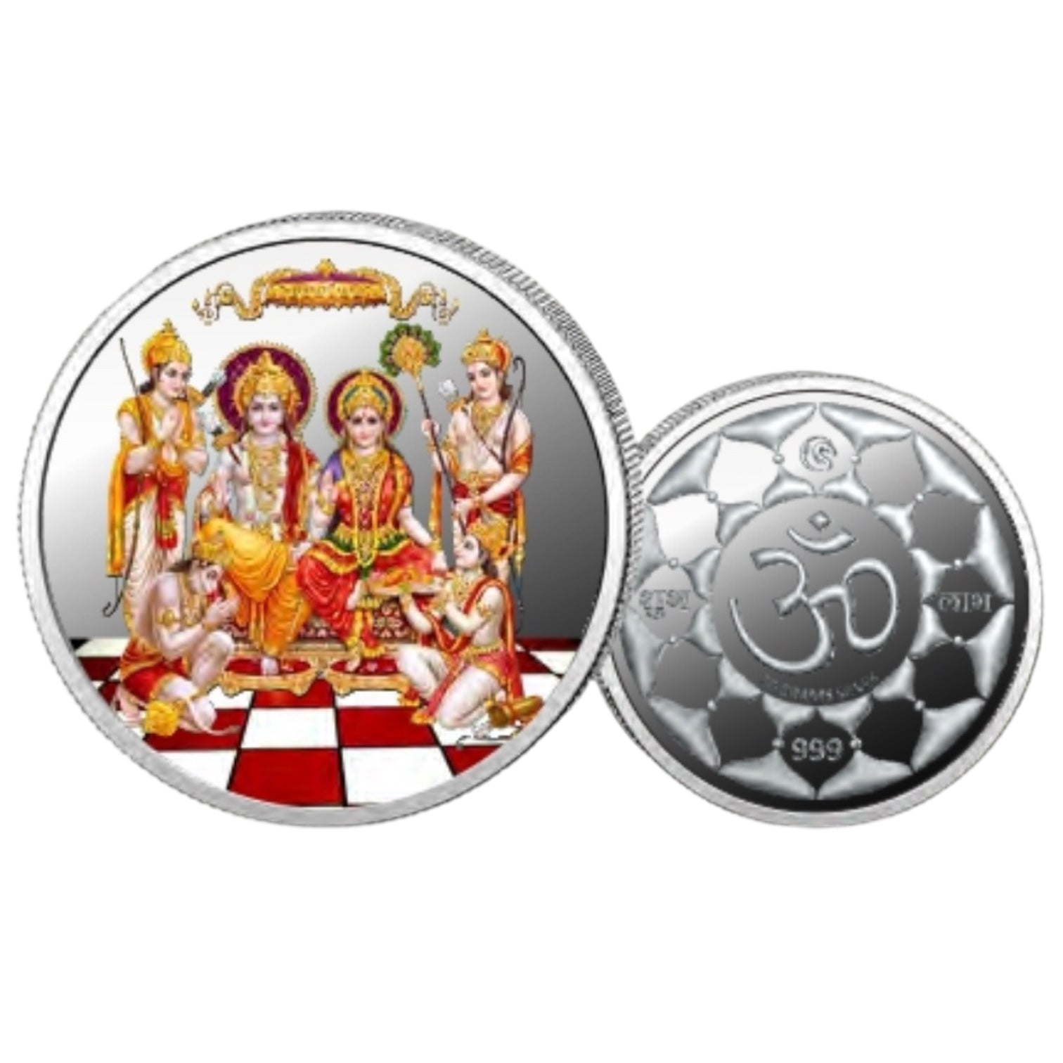 Ram Darbar- Color Fine Silver Coin Purity 999 Round Shape - Backside Om - Coin Rituals