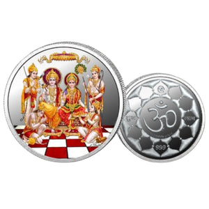 Ram Darbar- Color Fine Silver Coin Purity 999 Round Shape - Backside Om - Coin Rituals
