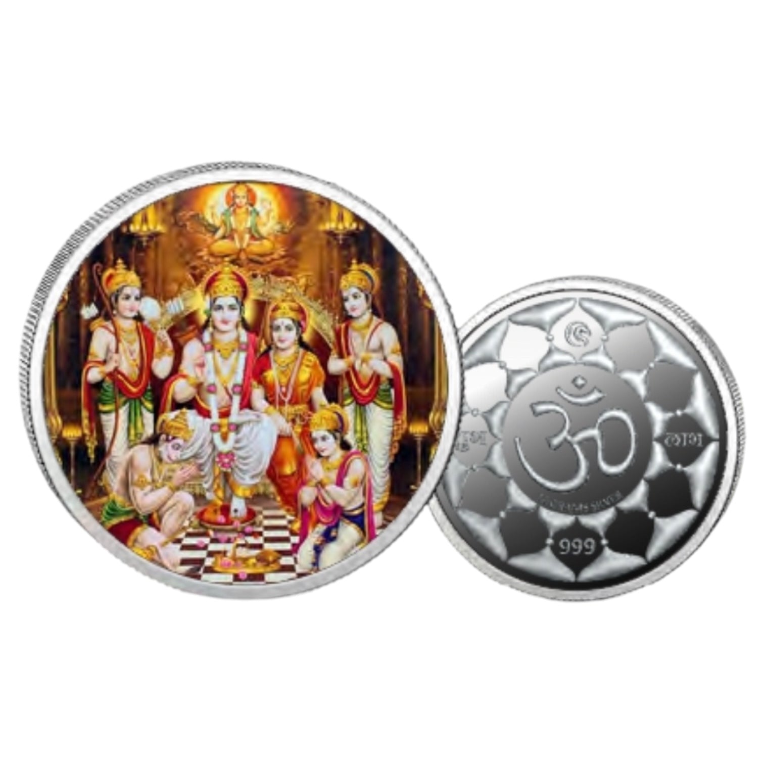 Ram Darbar- Color Fine Silver Coin Purity 999 Round Shape - Backside Om - Coin Rituals