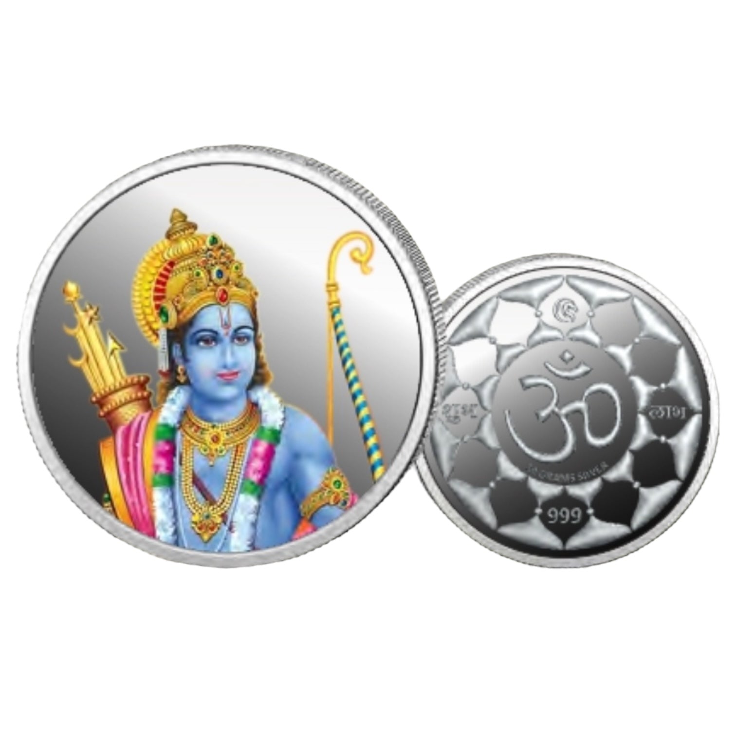 God Ram- Color Fine Silver Coin Purity 999 Round Shape - Backside Om - Coin Rituals