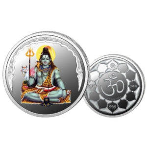 God Shiva- Color Fine Silver Coin Purity 999 Round Shape - Backside Om - Coin Rituals