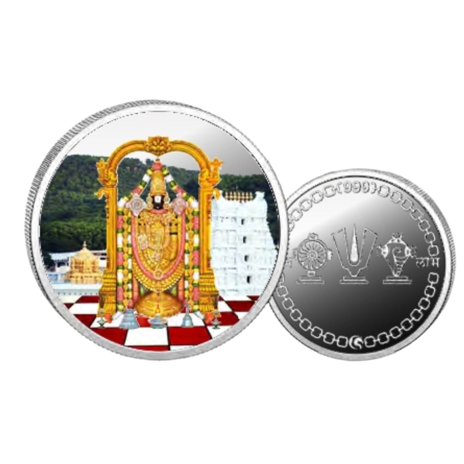 GodBalaji- Color Fine Silver Coin Purity 999 Round Shape - Backside Shan Chakra Namam - Coin Rituals