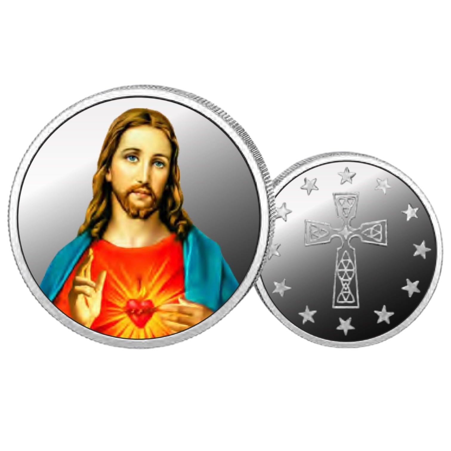 Jesus Christ- Color Fine Silver Coin Purity 999 Round Shape - Backside Cross - Coin Rituals