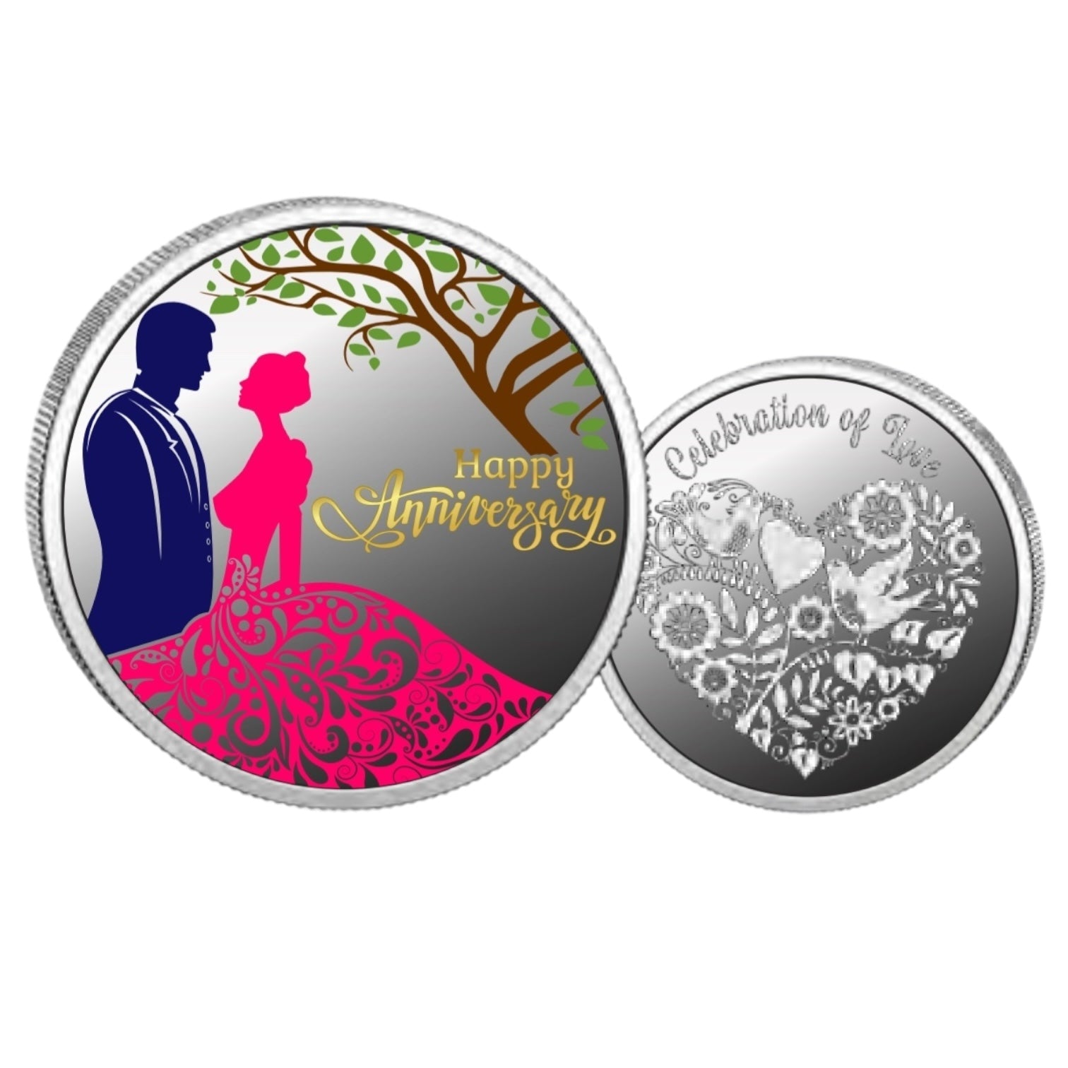 Couple- Color Fine Silver Coin Purity 999 Round Shape - Backside Heart - Coin Rituals
